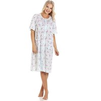 Camille Women's Short Sleeve Button Up Floral Nightdress in Aqua | Size: 10-12