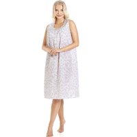 Camille Women's Classic Floral Print Sleeveless Nightdress in Grey | Size: 10-12