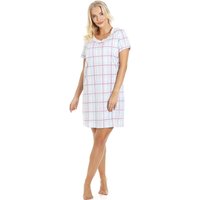 Camille Women's Checkered Print Cotton Summer Nightshirt in White | Size: 18-20