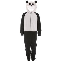 Camille Supersoft Panda Bear Animal Print Hooded All In One Onesie in Black | Size: 6-8 Years