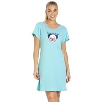 Camille Women's Short Sleeve Pug Summer Nightdress in Aqua | Size: 16-18