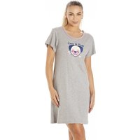 Camille Women's Short Sleeve Pug Summer Nightdress in Grey | Size: 16-18