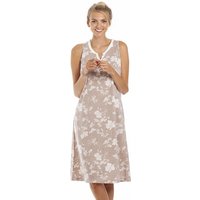 Camille Women's Lightweight White Floral Sleeveless Nightdress in Beige | Size: 14-16