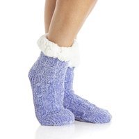 Camille Women's Chenille Cable Plain Slipper Sock in Lilac