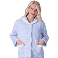 Camille Women's Supersoft Button Front Bed Jacket in Blue | Size: 22-24
