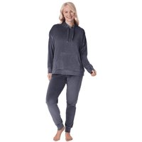 Camille Women's Supersoft Velour Loungewear Pyjama Set in Charcoal | Size: 12-14