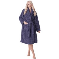 Camille Women's Supersoft Luxury Fleece Jaquard Bathrobe in Grey | Size: 18-20