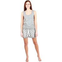 Camille Women's Lightweight 100% Cotton Plain Sleeveless Top Pyjama Set With Lace Detailing in Grey | Size: 8-10