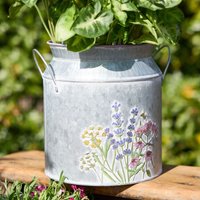 Dibor Spring Floral Metallic Milk Churn Flower Vase with Handles H18 x Dia.20cm in Grey | Size: Medium
