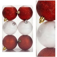 VFM e-Store Red & White 6cm Baubles Assorted (6 Pack) - Christmas Tree Decorations