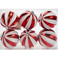 VFM e-Store Red & White Baubles Stripe Candy Cane (6 Pack) - Christmas Decorations