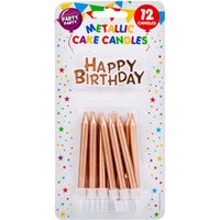 e 12 Metallic Rose Gold Birthday Cake Candles & Topper Set Party Supplies 75mm