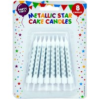 e 8 Metallic Birthday Cake Candles Stars Party Supplies Silver