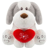 VFM e-Store Valentines Soft Toy Dog Puppy Holding Love Heart Plush Toy Dog 22cm in Grey