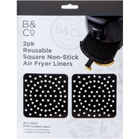 VFM e-Store Air Fryer Liner Square 2 Pack Reusable Non Stick PTFE Liners Black