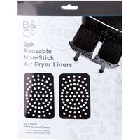 VFM e-Store Air Fryer Liner Rectangle 2 Pack Reusable Non Stick PTFE Liners Black