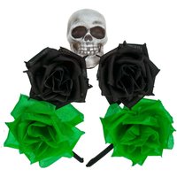 VFM e-Store Halloween Glitter Headband 3 Roses Skull Design Trick or Treat Party in Green