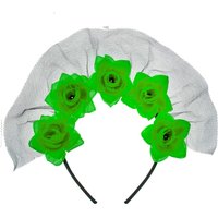 VFM e-Store Halloween Veil Headband 5 Roses Design Party, Trick or Treat in Green