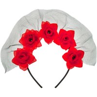 VFM e-Store Halloween Veil Headband 5 Roses Design Party, Trick or Treat in Red