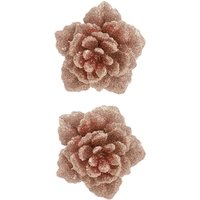 VFM e-Store 2 Clip-On Glitter Flowers Christmas Decoration 2 18x10. 4. Rose Gold