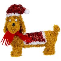 VFM e-Store Christmas Decoration Tinsel Sausage Dog X 1 25cm x 11cm Dog 25cm in Brown | Size: 25 cm x 11 cm