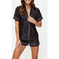 Ann Summers Women's Signature Satin Pyjama Shirt & Shorts Set in Black | Size: 2XL