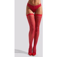 Ann Summers Women's Plain Top Diamante Fishnet Hold Ups in Red | Size: Large