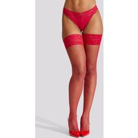 Ann Summers Women's Lace Top Fishnet Hold Ups in Red | Size: Medium