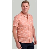 Salmon Open Neck Collar Palm Tree Print Shirt