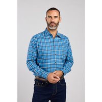 Denim Blue & Tan Tartan Warm Handle Plaid Shirt