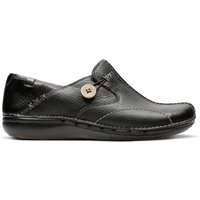 Clarks Women's Un Loop Black Leather Slip Ons | Size: 3.5-Standard Fit