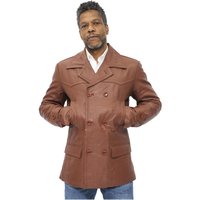 Infinity Leather Men's Cowhide Leather Peacoat-Krakaw in Tan | Size: 5XL