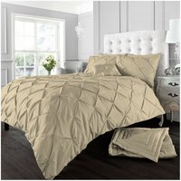 Smart Living Polycotton Pintuck Duvet Cover With Pillowcases in Beige | Size: Double