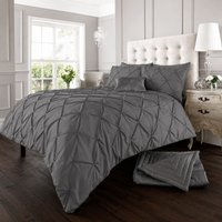 Smart Living Polycotton Pintuck Duvet Cover With Pillowcases in Charcoal | Size: Double