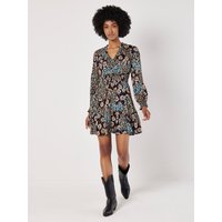 Apricot Women's Patchwork Floral Shimmer Mini Dress in Teal | Size: 12
