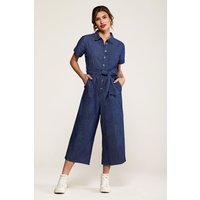 Yumi Women's Navy Cotton Denim Jumpsuit in Blue | Size: 10