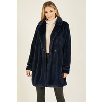 Yumi Women's Navy Faux Fur Coat | Size: 14