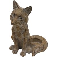 Straits Wood Effect Fox Tealight Holder in Light Brown