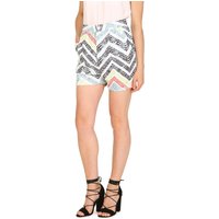 Cutie London Women's Abstract Chevron Pattern High-Waisted Shorts in Green | Size: 10