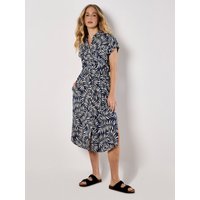 Apricot Women's Leaf Print Shirt Midi Dress in Navy | Size: 16