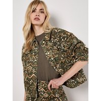 Apricot Women's Ikat Denim Jacket in Khaki | Size: 10