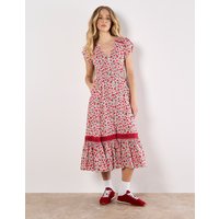 Apricot Women's Ditsy Floral Button Down Midi Dress in White | Size: 10