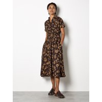 Apricot Women's Textured Leaf Shirt Midi Dress in Brown