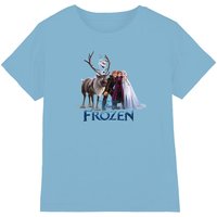 Disney Frozen Group Photo With Elsa, Anna, Kristoff, Sven & Olaf kids t-shirt in Light Blue | Size: 7-8 Years