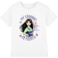 Disney Girl's Mulan My Courage Is Fierce T-Shirt White | Size: 3-4 Years