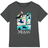 Disney Girl's Mulan Action Panels T-Shirt Charcoal | Size: 7-8 Years
