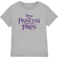 Disney Girl's The Princess & The Frog Logo T-Shirt Light Grey | Size: 3-4 Years