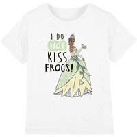 Disney Girl's The Princess & The Frog Tiana Does Not Kiss Frogs T-Shirt White | Size: 7-8 Years