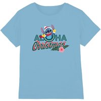 Lilo & Stitch Aloha Christmas With Stitch Kids T-Shirt Light Blue | Size: 5-6 Years