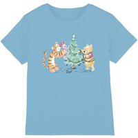 Winnie The Pooh Tigger, Piglet Trimming The Christmas Tree Kids T-Shirt Light Blue | Size: 7-8 Years
